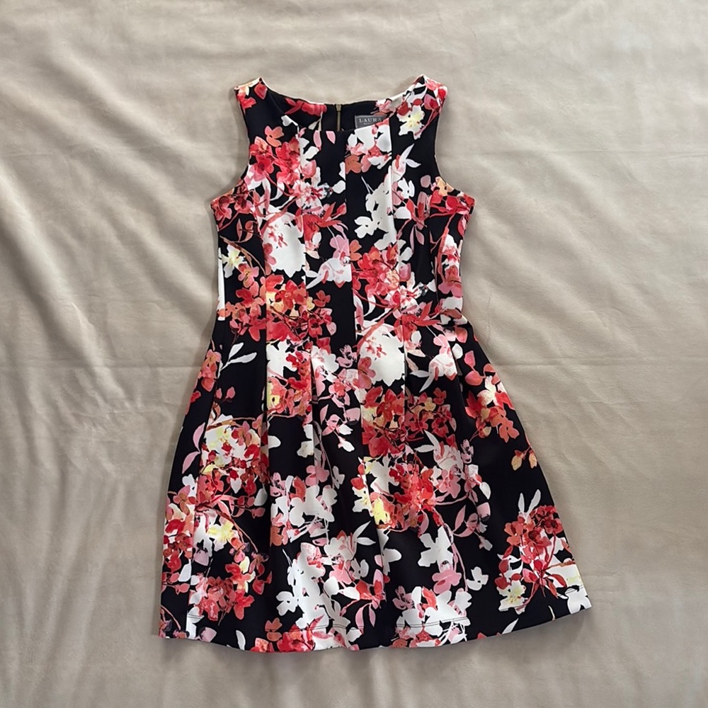 Red and Pink Floral Midi Dress for Wedding or Formal Occasion
